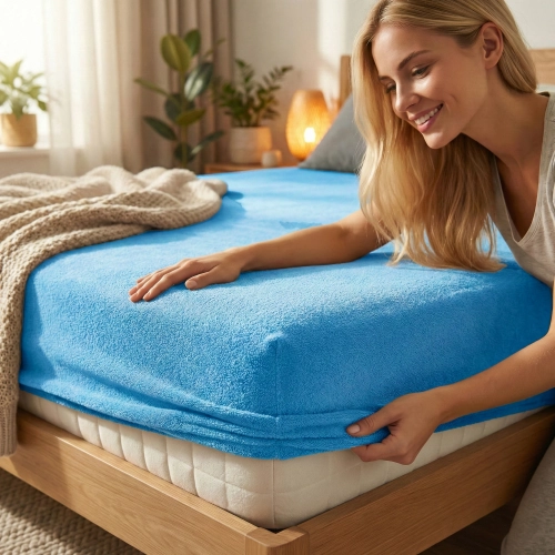 POLSKIE PRZEŚCIERADŁO FROTTE 60X120 Z GUMKĄ DO ŁÓŻECZKA NIEBIESKI