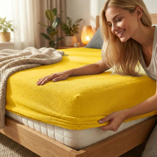 PRZEŚCIERADŁO FROTTE 100X200 Z GUMKĄ GRUBE POLSKIE ŻÓŁTY