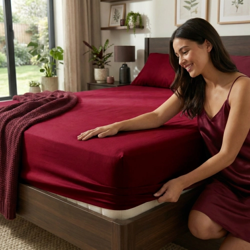 PRZEŚCIERADŁO JERSEY 100X200 Z GUMKĄ GRUBE POLSKIE BORDO