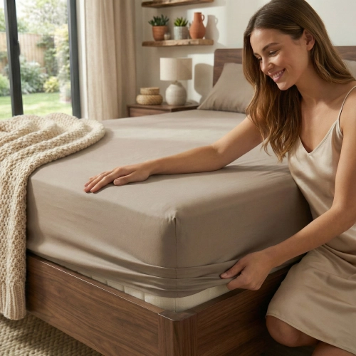 PRZEŚCIERADŁO JERSEY 100X200 Z GUMKĄ GRUBE POLSKIE CIEMNY BEŻ