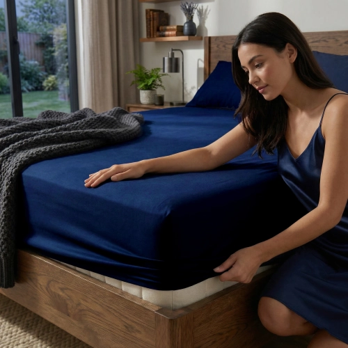 PRZEŚCIERADŁO JERSEY 90X200 Z GUMKĄ GRUBE POLSKIE GRANATOWY