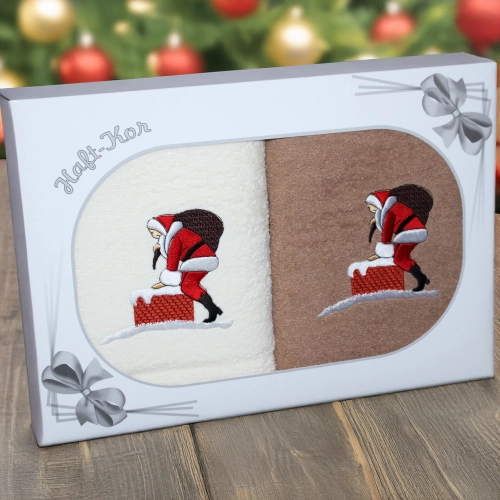 ŚWIĄTECZNY KOMPLET DWÓCH RĘCZNIKÓW 70x140 PREZENT ŚWIĘTA MIKOŁAJ