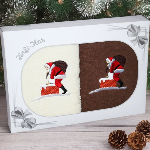 ŚWIĄTECZNY KOMPLET DWÓCH RĘCZNIKÓW 70x140 PREZENT ŚWIĘTA MIKOŁAJ