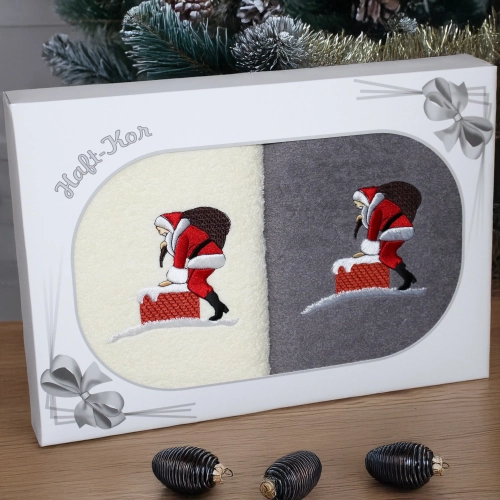 ŚWIĄTECZNY KOMPLET DWÓCH RĘCZNIKÓW 70x140 PREZENT ŚWIĘTA MIKOŁAJ