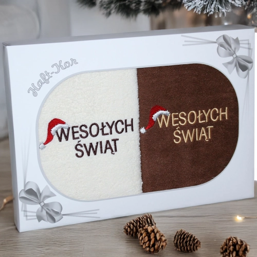ŚWIĄTECZNY KOMPLET DWÓCH RĘCZNIKÓW 70x140 PREZENT ŚWIĘTA WESOŁYCH ŚWIĄT