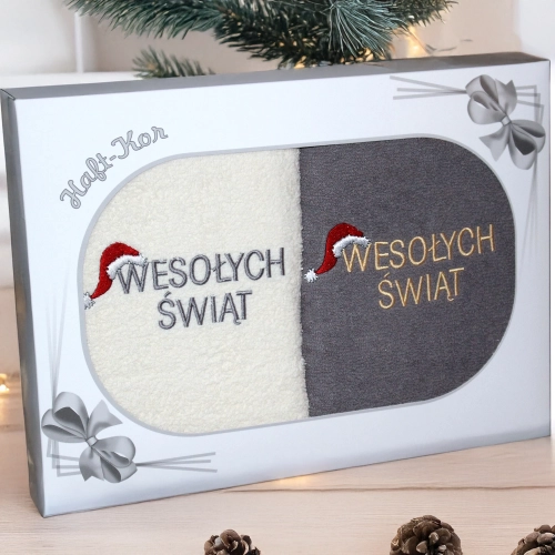 ŚWIĄTECZNY KOMPLET DWÓCH RĘCZNIKÓW 70x140 PREZENT ŚWIĘTA WESOŁYCH ŚWIĄT