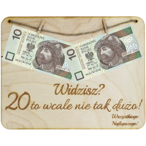 RAMKA NA 20 URODZINY TABLICZKA PIENIĄDZE BANKNOTY
