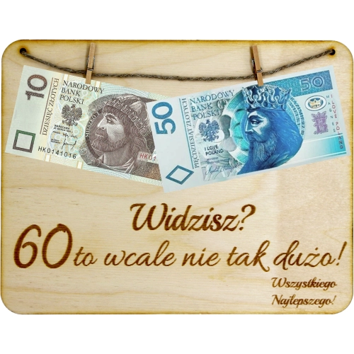 RAMKA NA 60 URODZINY TABLICZKA PIENIĄDZE BANKNOTY