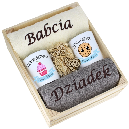 IDEALNY PREZENT - ZESTAW RĘCZNIKI + KUBKI BABCIA i DZIADEK