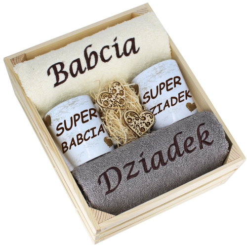 IDEALNY PREZENT - ZESTAW RĘCZNIKI + KUBKI BABCIA i DZIADEK