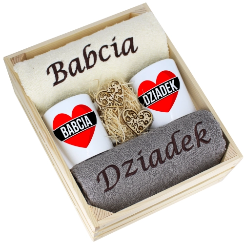 IDEALNY PREZENT - ZESTAW RĘCZNIKI + KUBKI BABCIA i DZIADEK