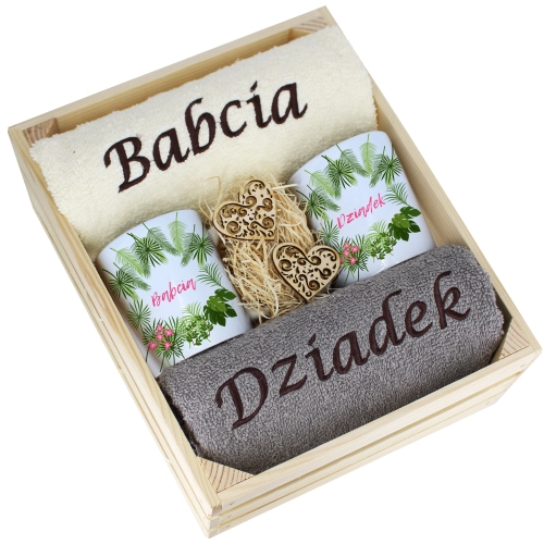 IDEALNY PREZENT - ZESTAW RĘCZNIKI + KUBKI BABCIA i DZIADEK