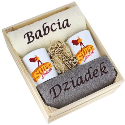 IDEALNY PREZENT - ZESTAW RĘCZNIKI + KUBKI BABCIA i DZIADEK