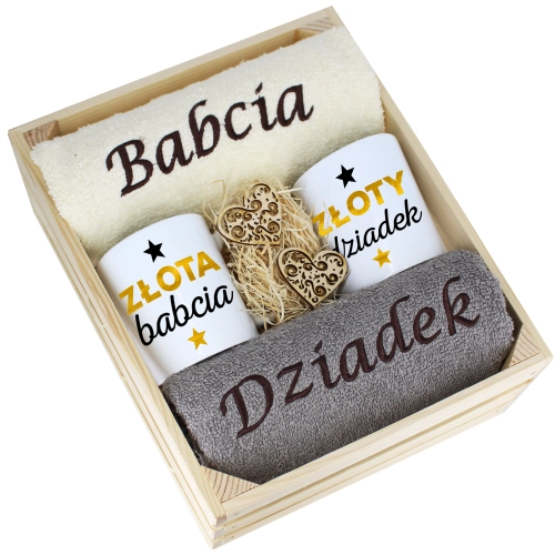 IDEALNY PREZENT - ZESTAW RĘCZNIKI + KUBKI BABCIA i DZIADEK