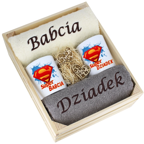 IDEALNY PREZENT - ZESTAW RĘCZNIKI + KUBKI BABCIA i DZIADEK