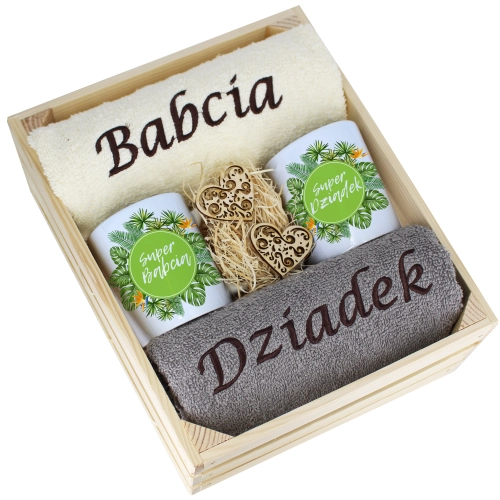 IDEALNY PREZENT - ZESTAW RĘCZNIKI + KUBKI BABCIA i DZIADEK