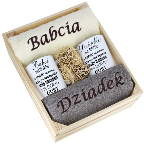 IDEALNY PREZENT - ZESTAW RĘCZNIKI + KUBKI BABCIA i DZIADEK