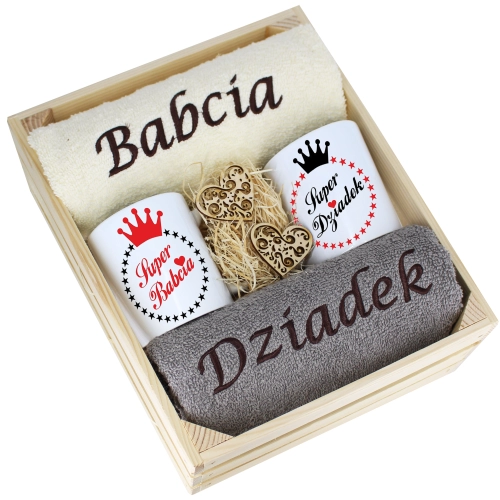 IDEALNY PREZENT - ZESTAW RĘCZNIKI + KUBKI BABCIA i DZIADEK