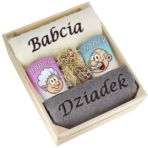 IDEALNY PREZENT - ZESTAW RĘCZNIKI + KUBKI BABCIA i DZIADEK