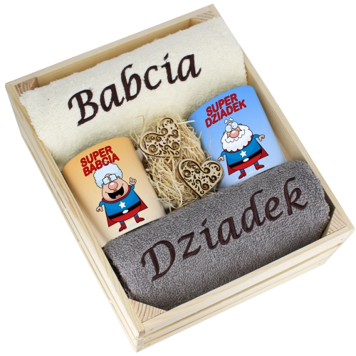 IDEALNY PREZENT - ZESTAW RĘCZNIKI + KUBKI BABCIA i DZIADEK