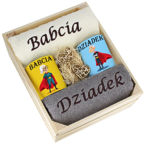 IDEALNY PREZENT - ZESTAW RĘCZNIKI + KUBKI BABCIA i DZIADEK