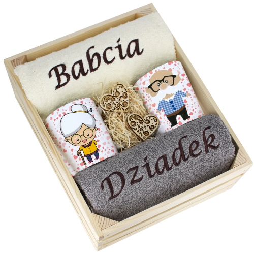 IDEALNY PREZENT - ZESTAW RĘCZNIKI + KUBKI BABCIA i DZIADEK