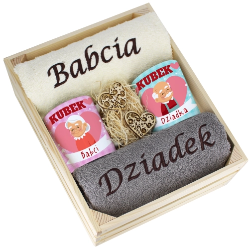 IDEALNY PREZENT - ZESTAW RĘCZNIKI + KUBKI BABCIA i DZIADEK