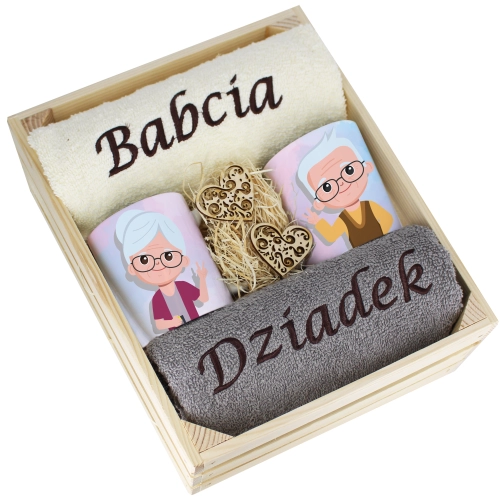 IDEALNY PREZENT - ZESTAW RĘCZNIKI + KUBKI BABCIA i DZIADEK