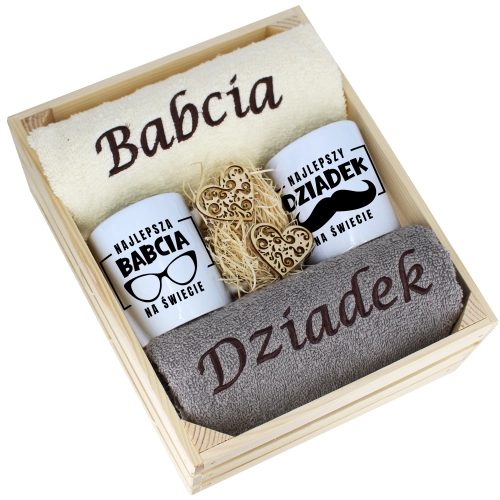 IDEALNY PREZENT - ZESTAW RĘCZNIKI + KUBKI BABCIA i DZIADEK