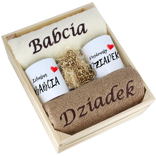 IDEALNY PREZENT - ZESTAW RĘCZNIKI + KUBKI BABCIA i DZIADEK