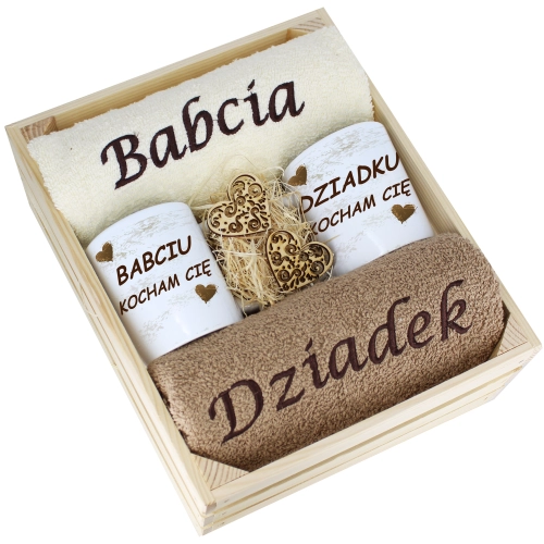 IDEALNY PREZENT - ZESTAW RĘCZNIKI + KUBKI BABCIA i DZIADEK