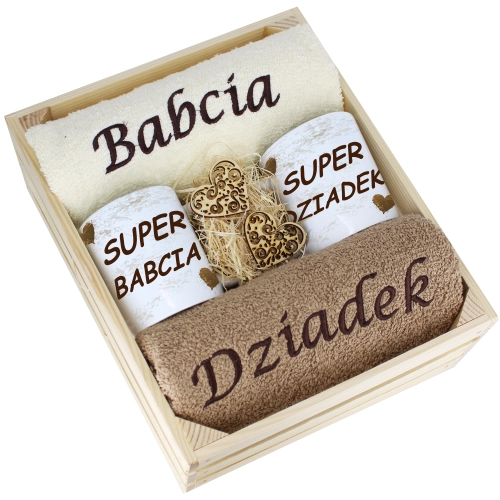 IDEALNY PREZENT - ZESTAW RĘCZNIKI + KUBKI BABCIA i DZIADEK