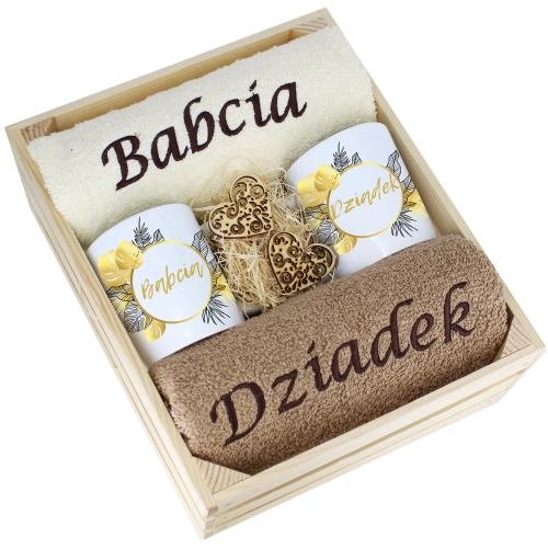 IDEALNY PREZENT - ZESTAW RĘCZNIKI + KUBKI BABCIA i DZIADEK