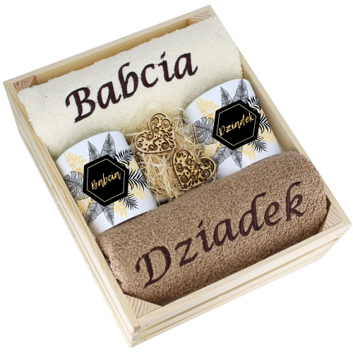 IDEALNY PREZENT - ZESTAW RĘCZNIKI + KUBKI BABCIA i DZIADEK