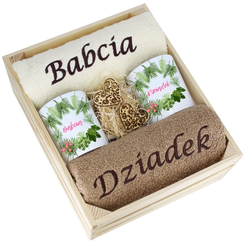 IDEALNY PREZENT - ZESTAW RĘCZNIKI + KUBKI BABCIA i DZIADEK