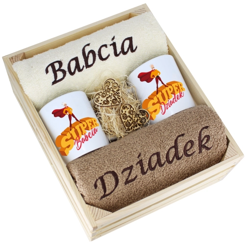 IDEALNY PREZENT - ZESTAW RĘCZNIKI + KUBKI BABCIA i DZIADEK