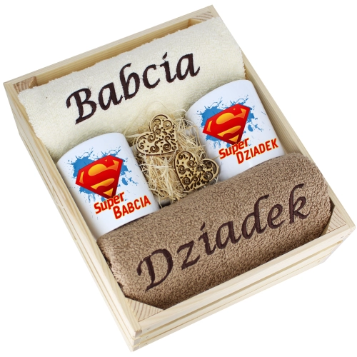 IDEALNY PREZENT - ZESTAW RĘCZNIKI + KUBKI BABCIA i DZIADEK
