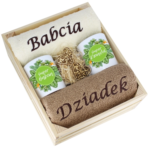 IDEALNY PREZENT - ZESTAW RĘCZNIKI + KUBKI BABCIA i DZIADEK