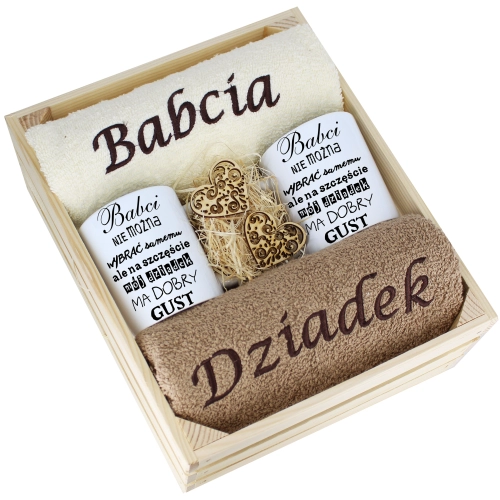 IDEALNY PREZENT - ZESTAW RĘCZNIKI + KUBKI BABCIA i DZIADEK