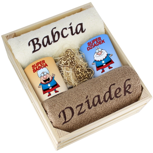 IDEALNY PREZENT - ZESTAW RĘCZNIKI + KUBKI BABCIA i DZIADEK