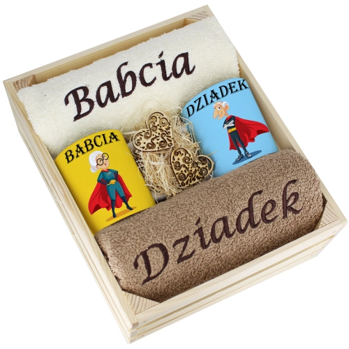 IDEALNY PREZENT - ZESTAW RĘCZNIKI + KUBKI BABCIA i DZIADEK