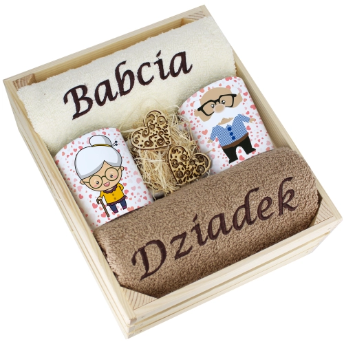 IDEALNY PREZENT - ZESTAW RĘCZNIKI + KUBKI BABCIA i DZIADEK