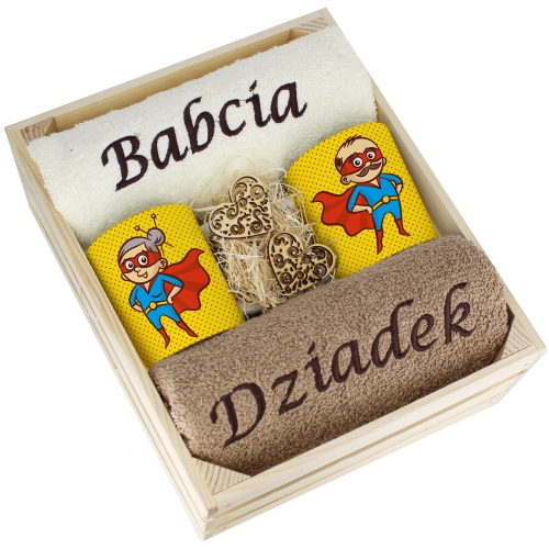 IDEALNY PREZENT - ZESTAW RĘCZNIKI + KUBKI BABCIA i DZIADEK