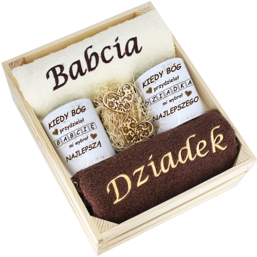 IDEALNY PREZENT - ZESTAW RĘCZNIKI + KUBKI BABCIA i DZIADEK