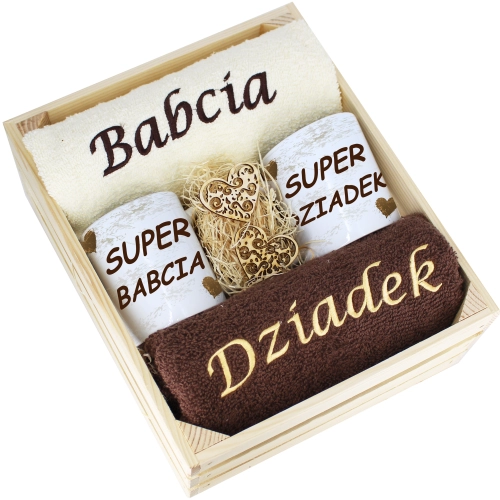 IDEALNY PREZENT - ZESTAW RĘCZNIKI + KUBKI BABCIA i DZIADEK