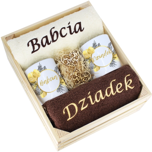 IDEALNY PREZENT - ZESTAW RĘCZNIKI + KUBKI BABCIA i DZIADEK