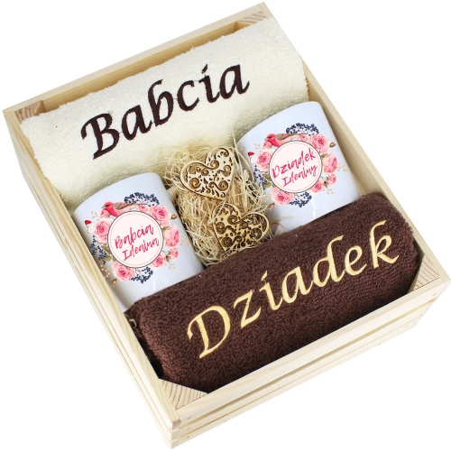 IDEALNY PREZENT - ZESTAW RĘCZNIKI + KUBKI BABCIA i DZIADEK