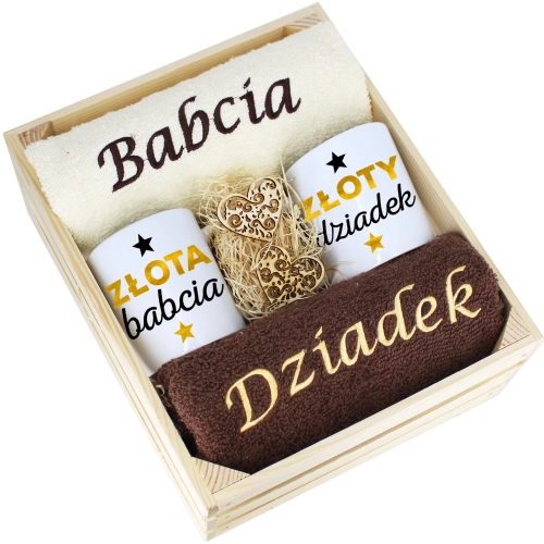 IDEALNY PREZENT - ZESTAW RĘCZNIKI + KUBKI BABCIA i DZIADEK