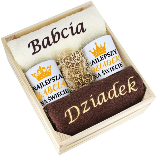 IDEALNY PREZENT - ZESTAW RĘCZNIKI + KUBKI BABCIA i DZIADEK