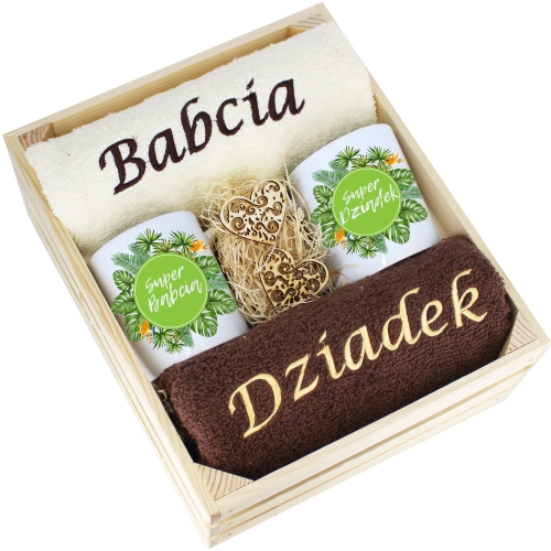 IDEALNY PREZENT - ZESTAW RĘCZNIKI + KUBKI BABCIA i DZIADEK